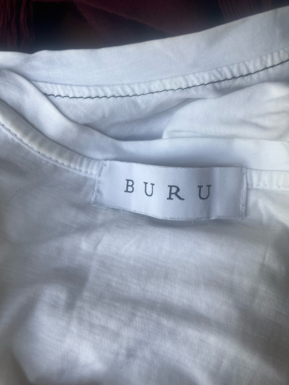 Buru Women's White Puff Sleeve Blouse with Contrast Stitching - Picture 3 of 4